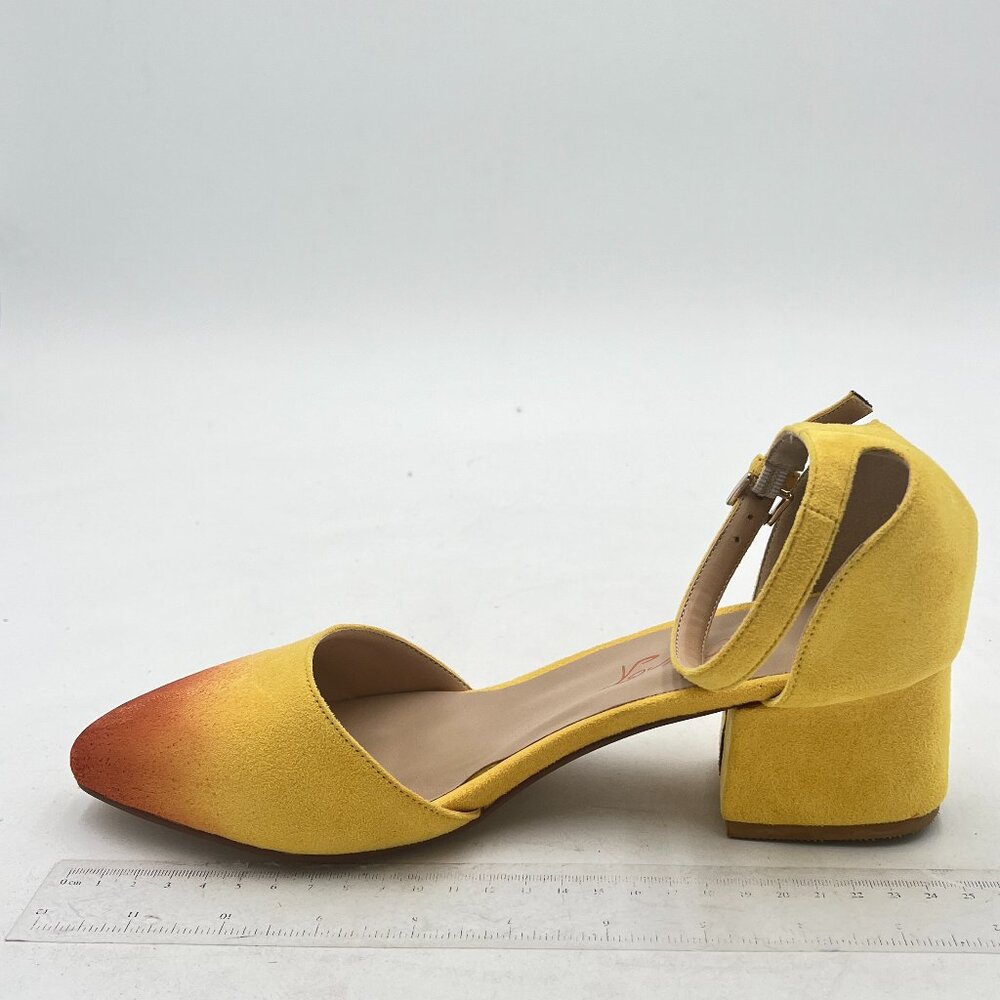FOWT Yellow Suede Buckle Ankle Strap D'Orsay Pointed Toe Sandal Dress Shoes
